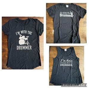 LOT OF 3 “I’M WITH THE DRUMMER” BLACK SHIRTS SIZE MEDIUM SO CUTE!!
